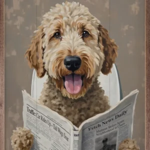Bathroom Dog Reading the Paper